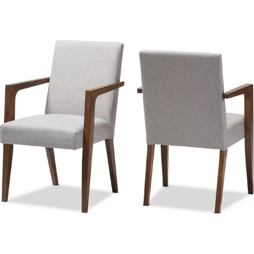 Andrea Accent Chair in Gray Beige Fabric & Walnut Finish (Set of 2)